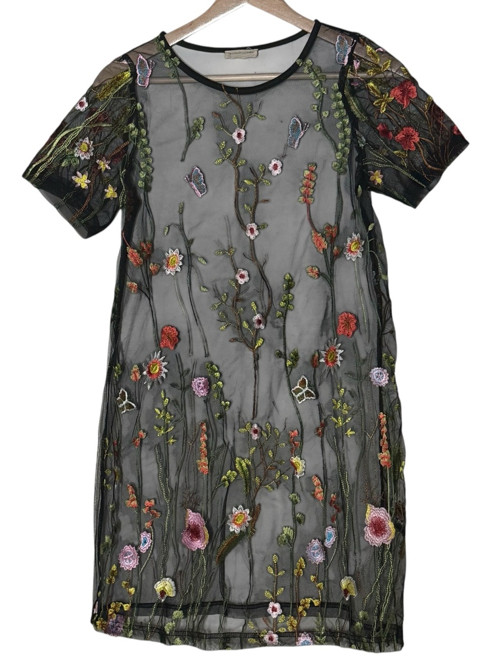 Necessary Clothing Embroidered Mesh Sheer Dress Size M Floral Butterfly Casual